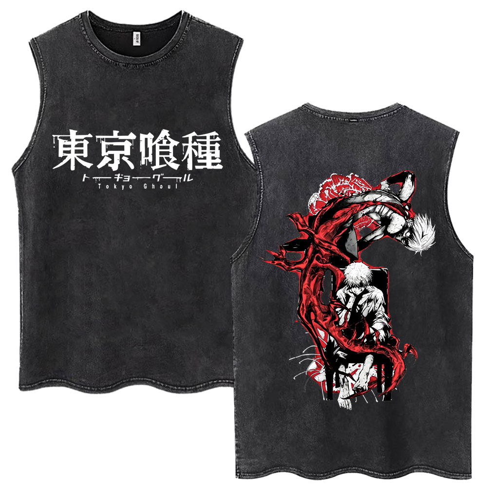 Vintage Fashion Tokyo - เสื้อกล้ามอนิเมะญี่ปุ่น Tokyo Ghoul Kaneki Ken แฟชั่นวินเทจสำหรับผู้ชายและผู้หญิง
