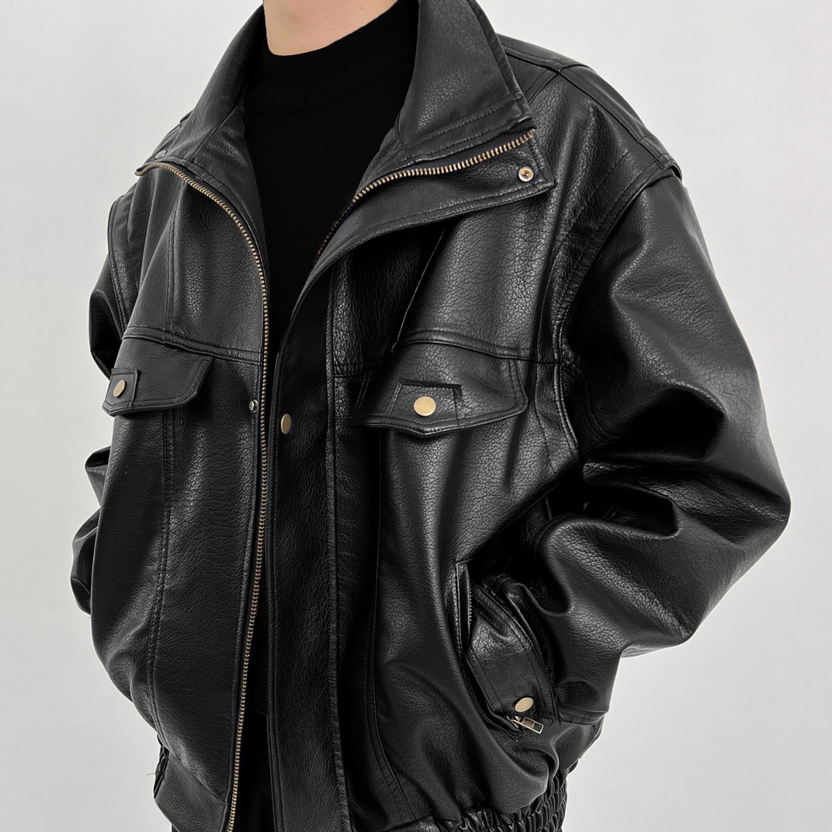 Vintage Windbreaker Nylon - เสื้อแจ็คเก็ตนักขี่มอเตอร์ไซค์หนัง PU สำหรับผู้ชาย, เสื้อกันลมสไตล์วินเทจอเมริกันสำหรับผู้ชาย, เสื้อโค้ทสั้นสำหรับฤดูใบไม้ผลิและฤดูใบไม้ร่วงสำหรับผู้ชาย