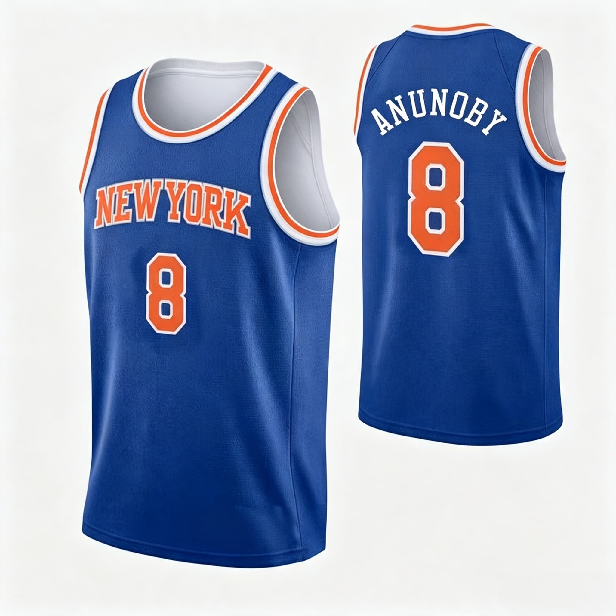 Vintage Fashion New York - เมน อันูโนบี้ # เสื้อบาสเก็ตบอลนิวยอร์กสีน้ำเงินวินเทจแบบไม่มีแขน 8 ตัว