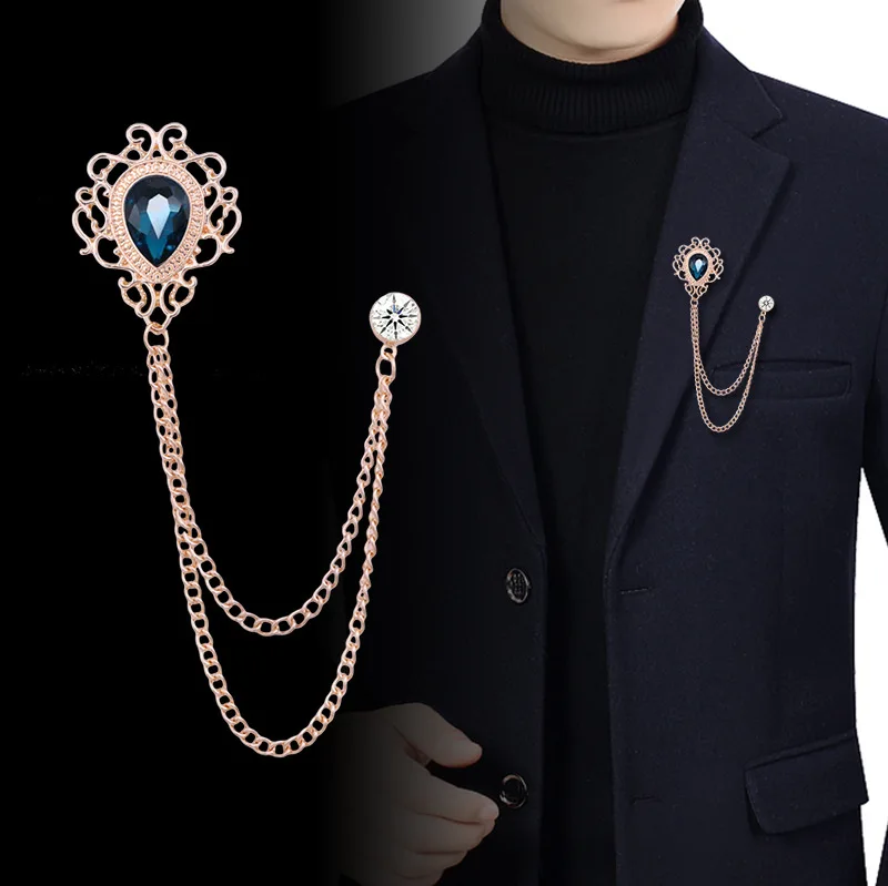 Vintage Fashion Mens - เข็มกลัดติดปกเสื้อแบบวินเทจประดับพู่ห้อยคริสตัลและเพชรเทียม - เครื่องประดับแฟชั่นสำหรับผู้ชายและผู้หญิง ใช้ได้กับเสื้อสูท เสื้อเชิ้ต และเนคไท