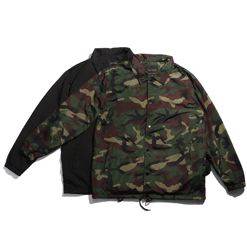 Vintage Windbreaker Nylon - เสื้อแจ็คเก็ตเบสบอลแบบวินเทจลายพรางสีเขียวทหาร ผ้าไนลอนสีดำ สำหรับโค้ช ขายส่ง ไม่มีลาย สำหรับฝึกซ้อมฟุตบอล