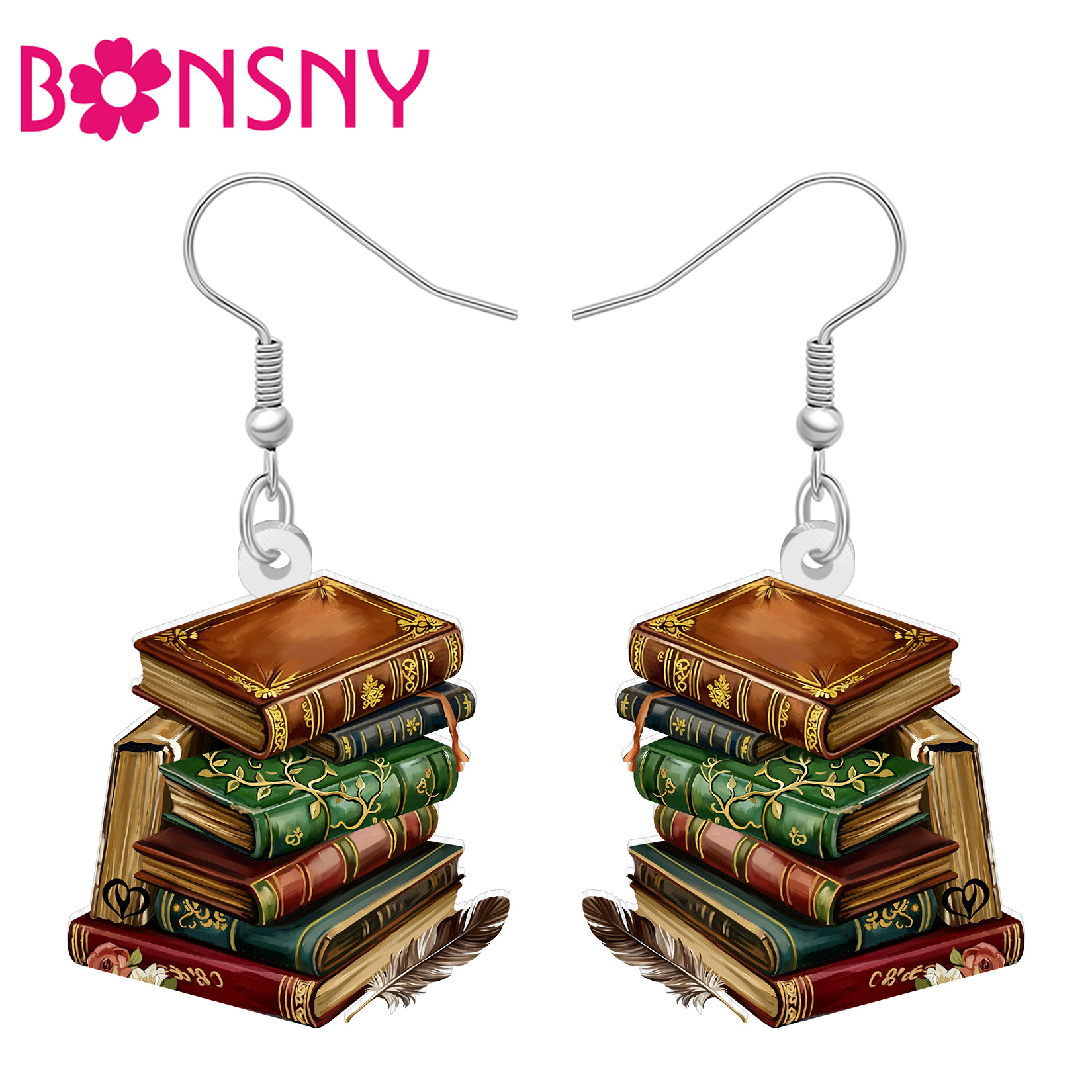 Vintage Fashion Books - ต่างหูอะคริลิคทรงหนังสือแบบคลาสสิก BONSNY ของขวัญสไตล์วินเทจสำหรับผู้หญิงและเด็กผู้หญิง ผู้รักหนังสือ