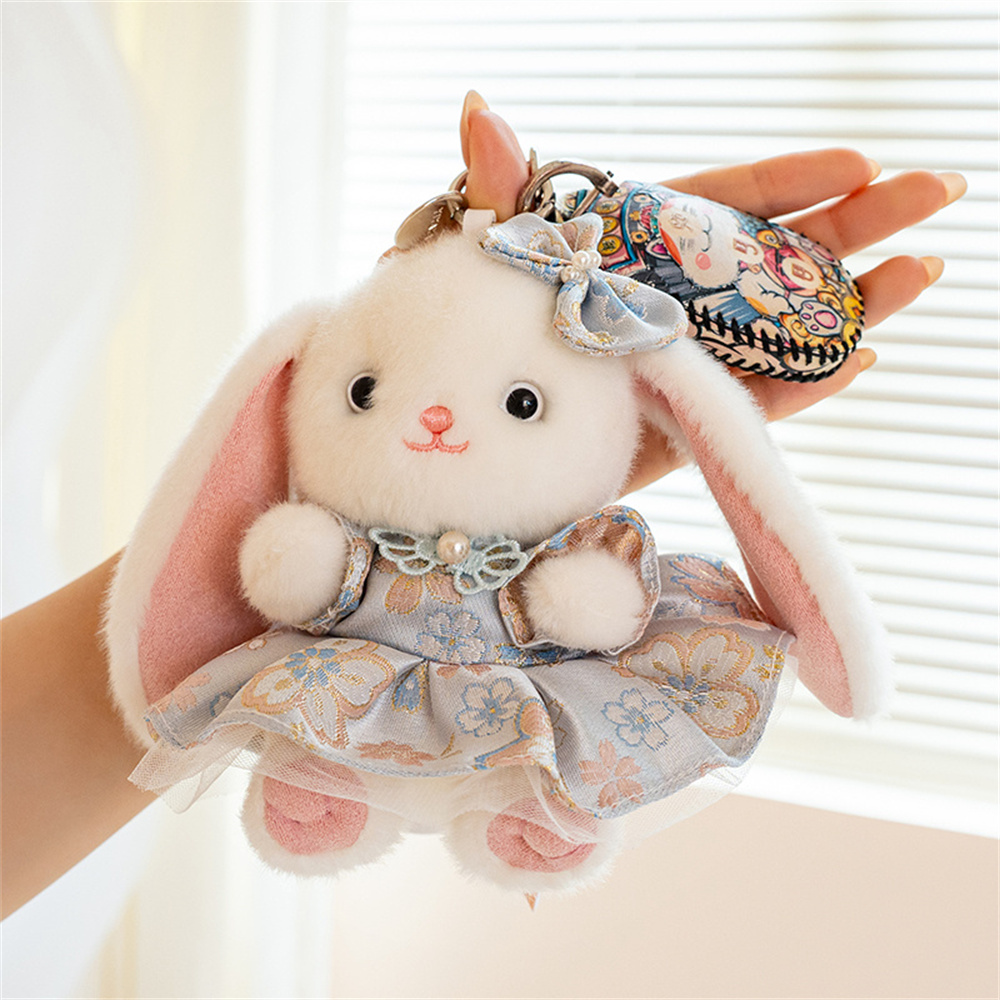 Vintage Fashion Dolls - พวงกุญแจตุ๊กตากระต่ายหูตกน่ารัก แต่งชุดลายดอกไม้สไตล์วินเทจ ตุ๊กตากระต่ายนุ่มนิ่ม ของขวัญน่ารักสำหรับสาวๆ เพื่อนๆ