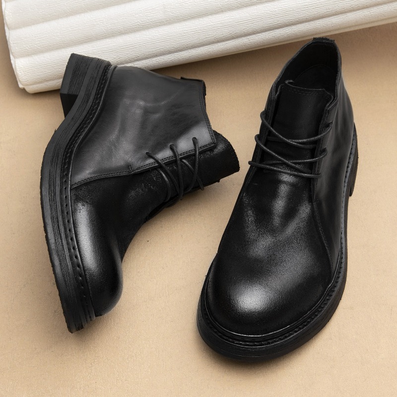 Vintage Fashion Mens - รองเท้าบูทหนังแท้สไตล์วินเทจสำหรับผู้ชาย งานแฮนด์เมดสุดหรู แฟชั่นฤดูใบไม้ผลิ/ฤดูใบไม้ร่วง 2026 หัวกลม สไตล์อังกฤษ