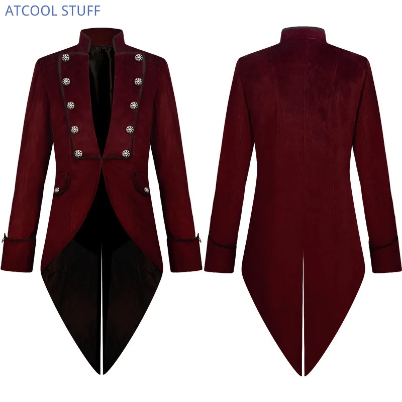 Vintage Trench Coat - เสื้อโค้ทหางยาวคลาสสิกสไตล์ยุคกลาง แขนยาว สไตล์สตีมพังก์ ชุดวิคตอเรียนสำหรับผู้ชาย ชุดแต่งงานวินเทจ ชุดคอสเพลย์โนเบล