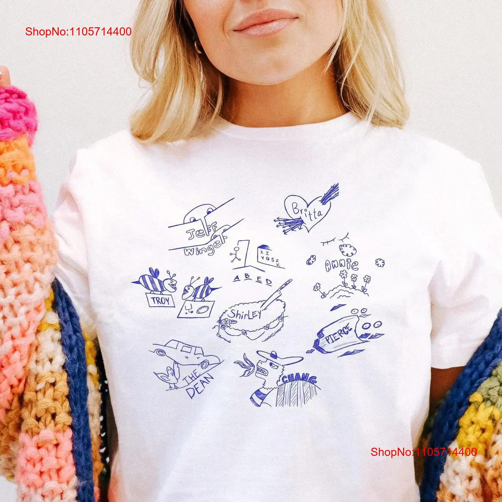 Vintage Fashion Community - เสื้อยืดลายกราฟิกซีรีส์รายการโทรทัศน์ชุมชน Doodles ลายวินเทจ ซักแล้วยืดได้ สวมใส่สบาย ใช้งานได้หลากหลาย
