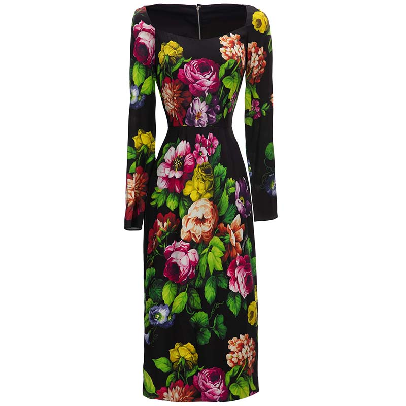 Vintage Fashion Runway - เดรสทรงดินสอเอวสูงเอวสูงของผู้หญิงแฟชั่นรันเวย์วินเทจ Sablon Bunga 2023แขนยาวแฟชั่นสำหรับฤดูใบไม้ร่วงฤดูหนาว