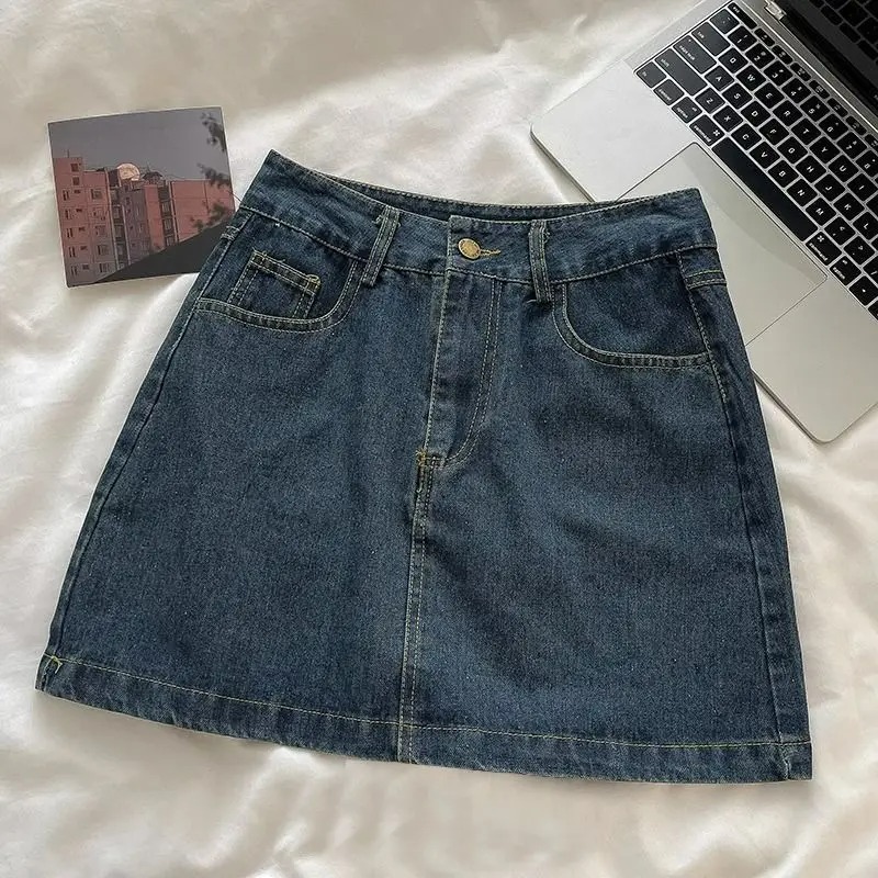 Vintage Fashion - ชุดกระโปรงยีนส์ Y2K: เสื้อแจ็คเก็ตสไตล์ญี่ปุ่นวินเทจติดกระดุม & กระโปรงมินิสุดน่ารัก ชุด