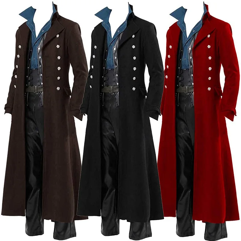 Vintage Trench Coat - ชุดคอสเพลย์โจรสลัดยุคกลางสำหรับผู้ชาย สไตล์สตีมพังก์ เสื้อโค้ทเทรนช์วินเทจ แจ็คเก็ตทักซิโด้แบบกอธิค เสื้อโค้ทแจ็คเก็ตสำหรับงานคาร์นิวัลสไตล์วิคตอเรียน