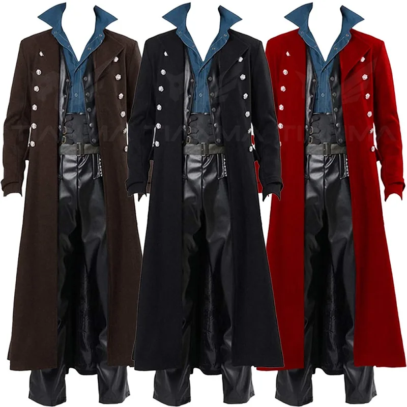 Vintage Trench Coat - ผู้ชายยุคกลางสไตล์อังกฤษ Punk แจ็คเก็ต Windbreaker Carnival Gothic