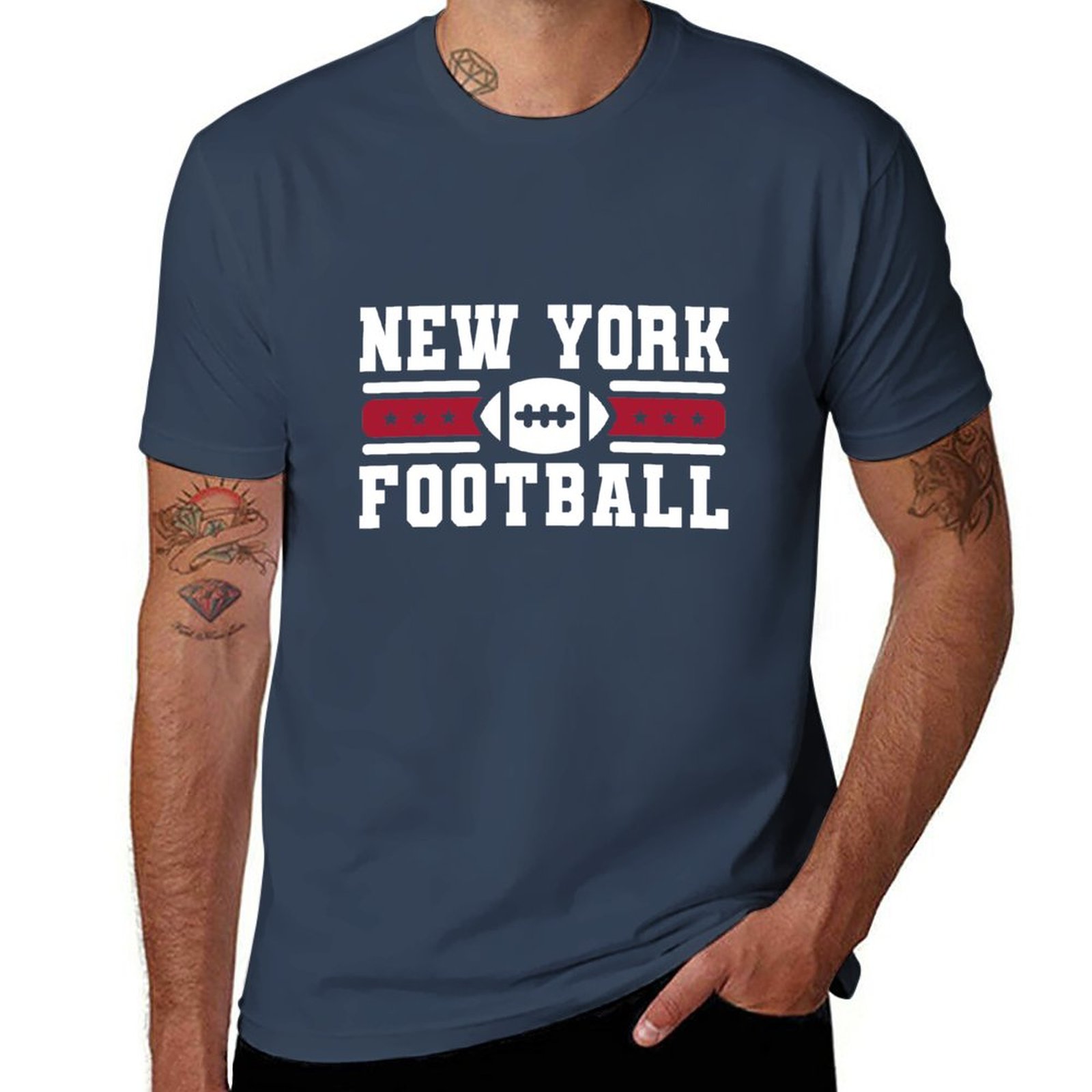 Vintage Fashion New York - นิวยอร์กเสื้อยืดทีมฟุตบอล NY ย้อนยุคไจแอนท์โกลไลน์ MODE Korea ผู้ชายเสื้อยืดตัวใหญ่และสูง