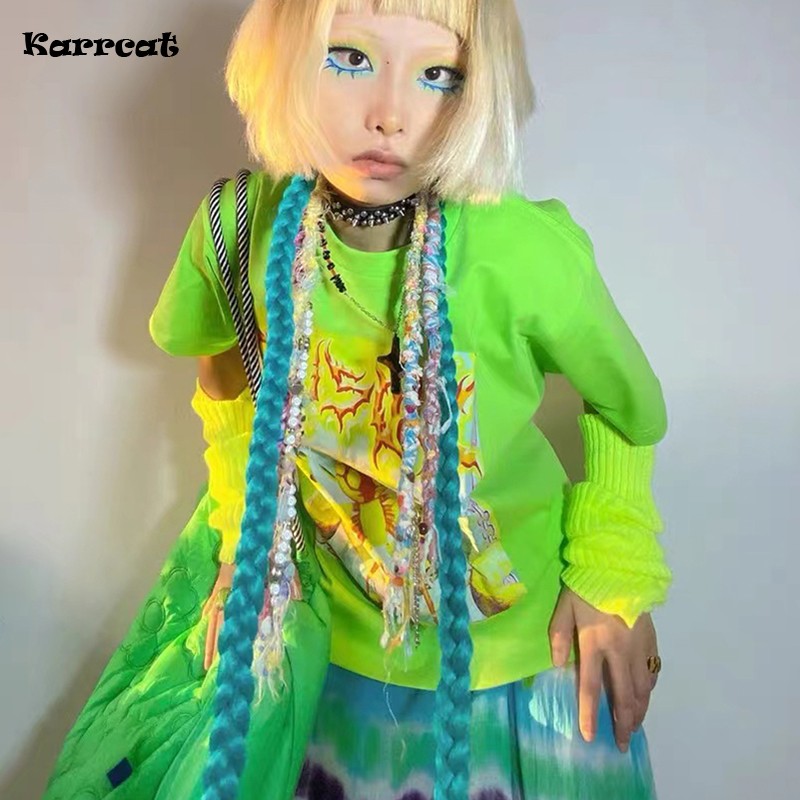 Tie Dye Shirt Vintage - Karrcat Y2k สุนทรียศาสตร์เสื้อยืด2000S Harajuku E-สาวแขนสั้น Tshirt