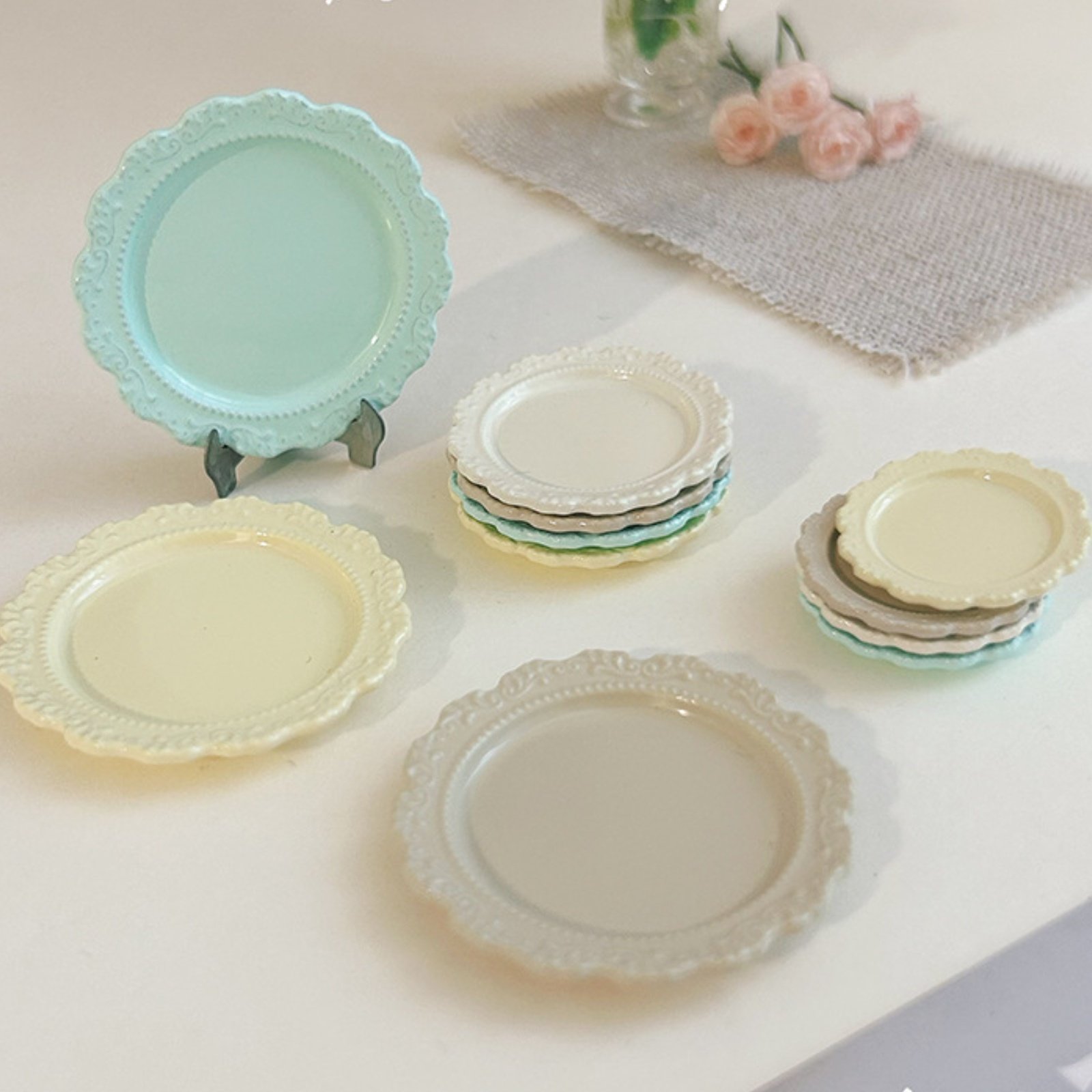 Vintage Fashion Plates Toy - จานอาหารจิ๋ว จานตกแต่งสไตล์วินเทจ จานตุ๊กตา ชุดเครื่องครัวจิ๋ว งานฝีมือประณีต