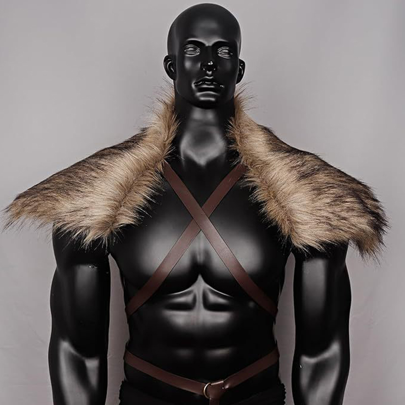 Vintage Trench Coat - Man ยุคกลาง Faux Fur Cape ไหล่เสื้อคลุมสายคล้องคอ