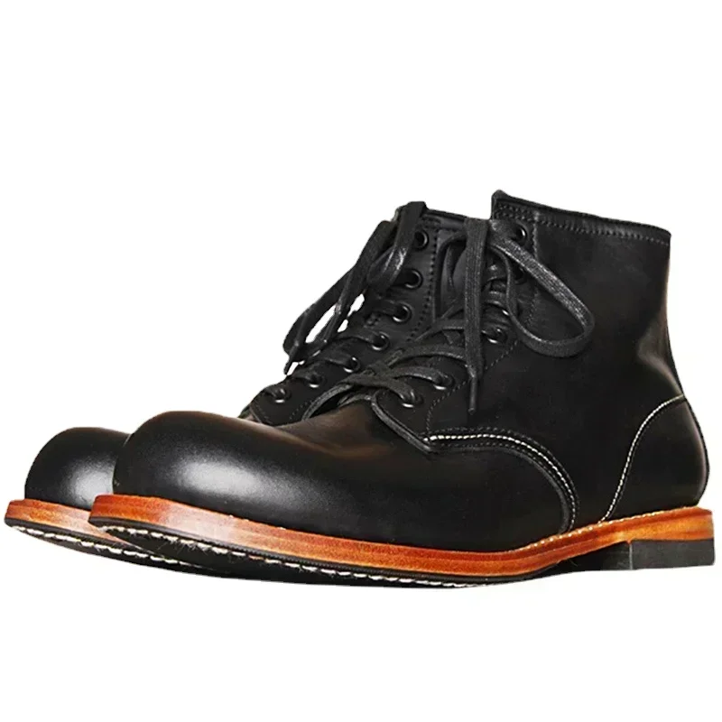 Vintage Fashion Mens - Vintage Men Goodyear-Welted ของแท้รองเท้าหนังผู้ชาย Handmade ทํางานงานแต่งงานข้อเท้ารองเท้าสบายๆแฟชั่น