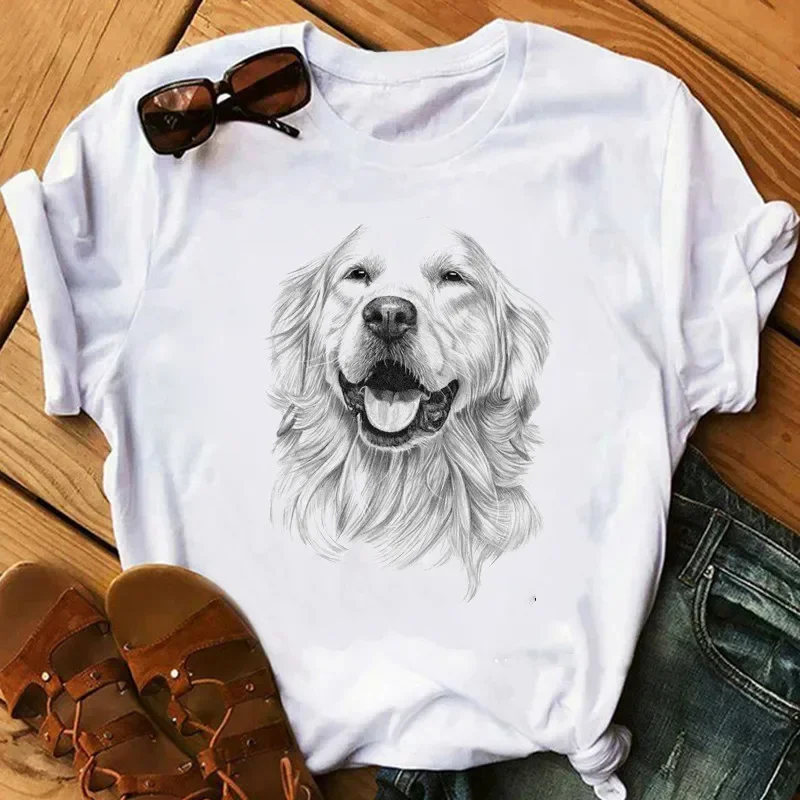 Tie Dye Shirt Vintage - Papillon Dog เสื้อยืดแขนสั้นพิมพ์ลายสุนัขโกลเด้นรีทรีฟเวอร์เสื้อยืดสีขาวเสื้อท่อนบนสีขาวลายกราฟิกฤดูร้อนเสื้อยืดโพลีเอสเตอร์