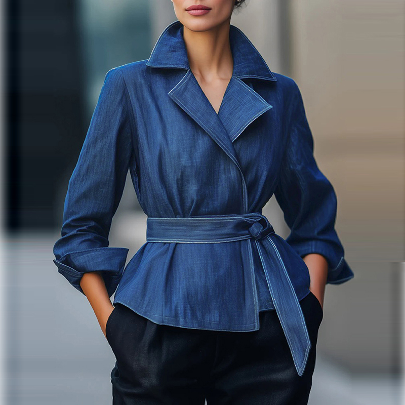 Vintage Fashion - เสื้อแจ็คเก็ตยีนส์แฟชั่นสำหรับผู้หญิง แขนยาว สไตล์วินเทจ สีน้ำเงิน สำหรับฤดูใบไม้ร่วงและฤดูใบไม้ผลิ ปี