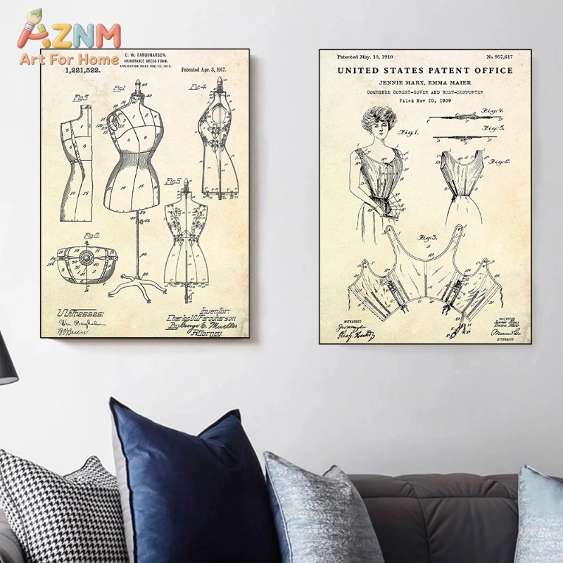 AZNM ภาพพิมพ์ลายแฟชั่นวินเทจบน - Vintage Fashion Sketches บทวิจารณ์และราคา