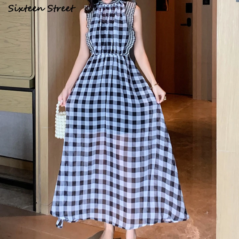ลายสก๊อตชุดผู้หญิง O-คอเอวสูงช - Vintage Fashion Runway บทวิจารณ์และราคา
