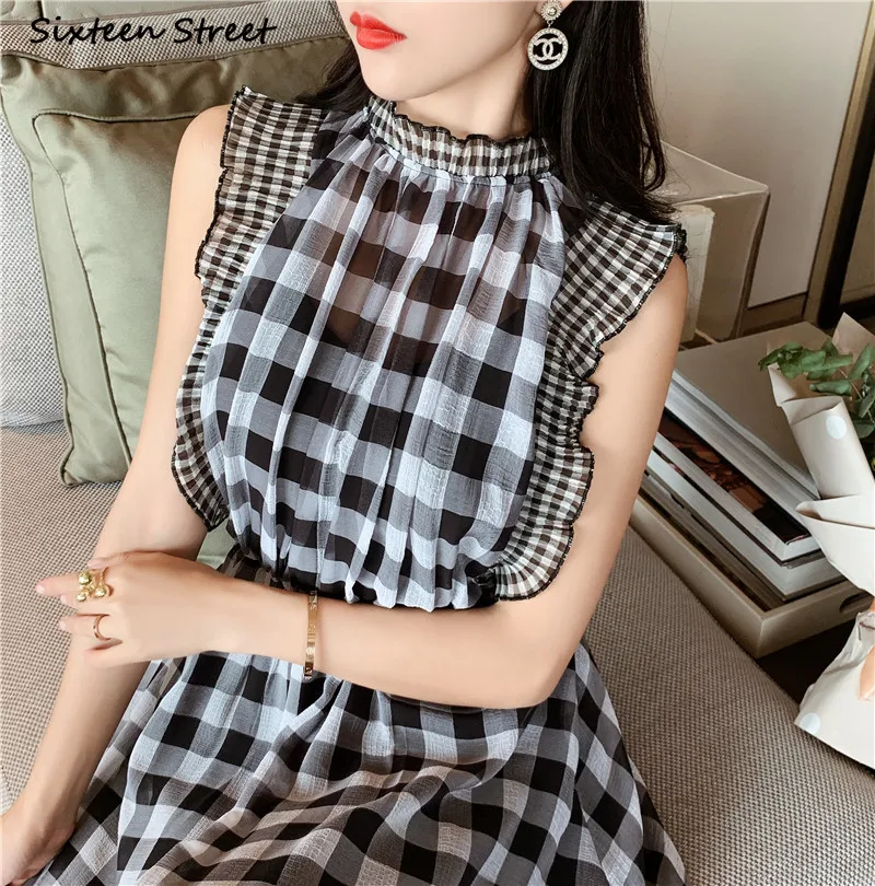 ลายสก๊อตชุดผู้หญิง O-คอเอวสูงช - Vintage Fashion Runway บทวิจารณ์และราคา