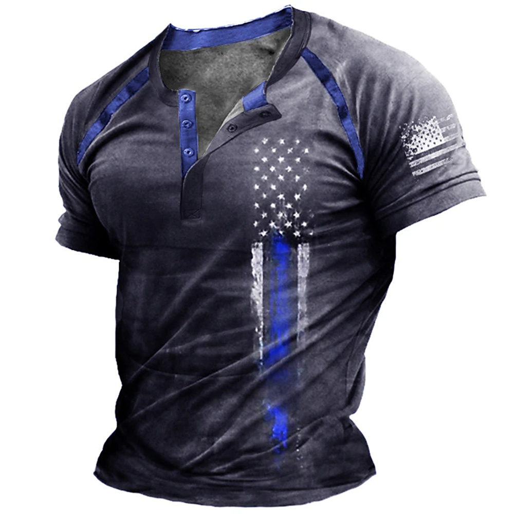เสื้อเชิ้ตเฮนรี่พิมพ์ลายธงชาติ - Vintage Fashion Mens บทวิจารณ์และราคา