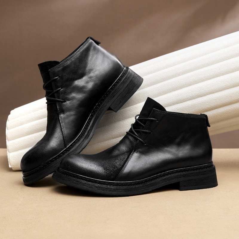 รองเท้าบูทหนังแท้สไตล์วินเทจสำ - Vintage Fashion Mens บทวิจารณ์และราคา