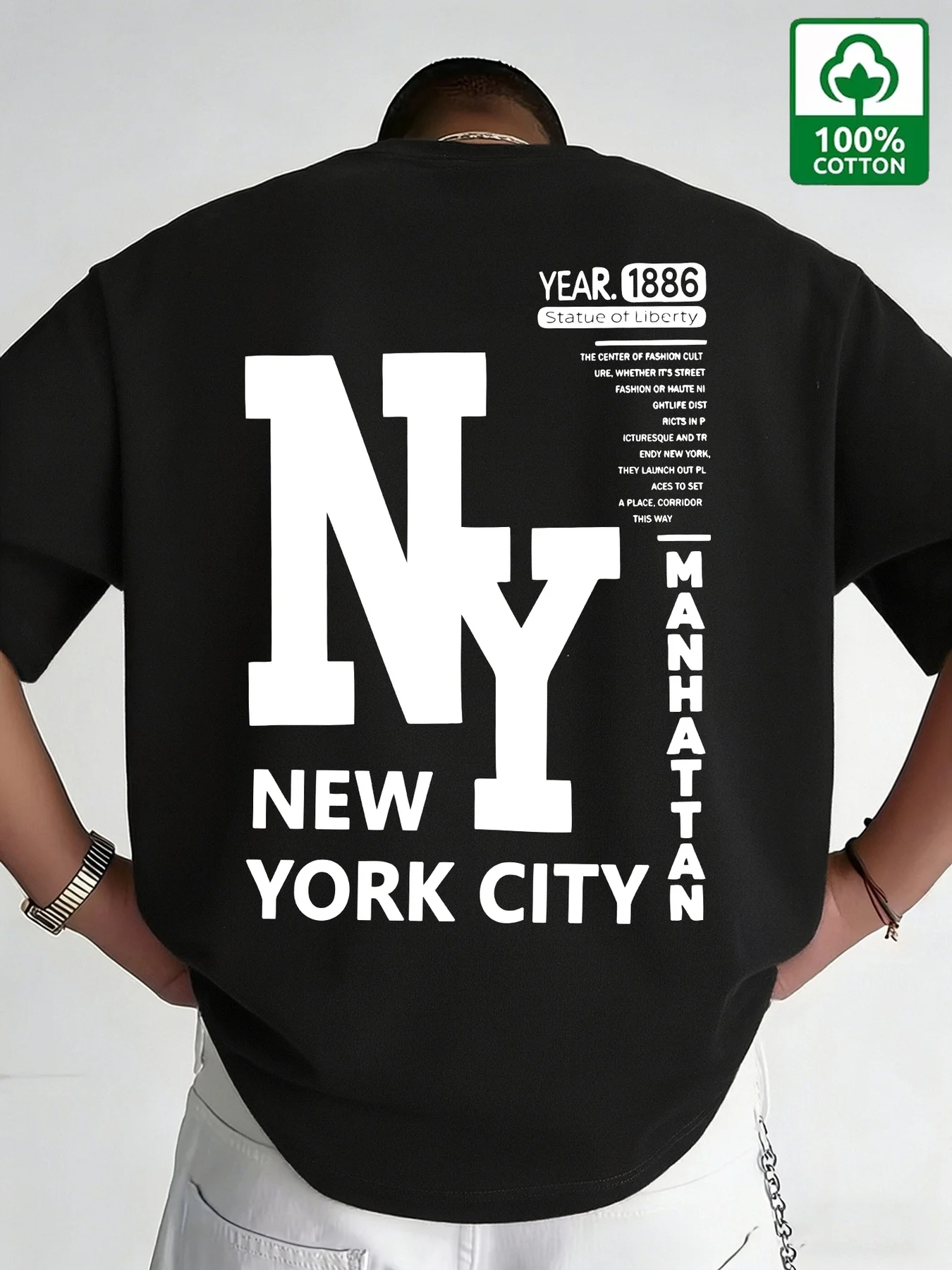 เสื้อยืดผู้ชาย NYC ผ้าฝ้าย พิม - Vintage Fashion New York บทวิจารณ์และราคา