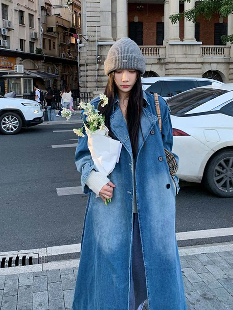 เสื้อโค้ทยีนส์กระดุมสองแถวสไตล - Vintage Trench Coat บทวิจารณ์และราคา