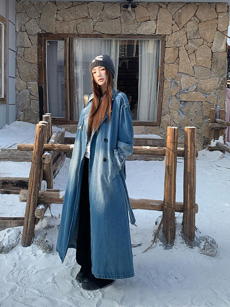 เสื้อโค้ทยีนส์กระดุมสองแถวสไตล - Vintage Trench Coat บทวิจารณ์และราคา
