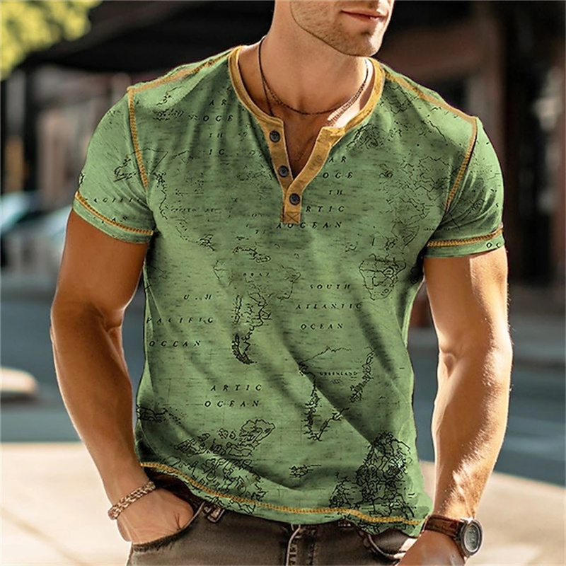 เสื้อเชิ้ตเฮนรี่ผู้ชาย ลายพิมพ - Vintage Fashion Mens บทวิจารณ์และราคา