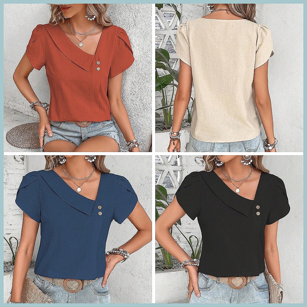 เสื้อเบลาส์สีพื้นสไตล์วินเทจสำ - Vintage Fashion บทวิจารณ์และราคา